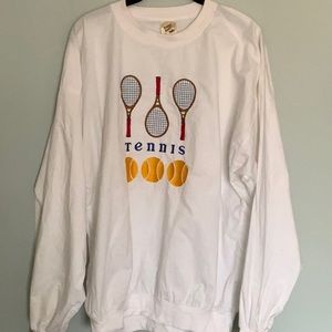 TENNIS LONG SLEEVE SHIRT WITH EMBROIDERED RACQUETS & BALLS ADORABLE L FIRM PRICE